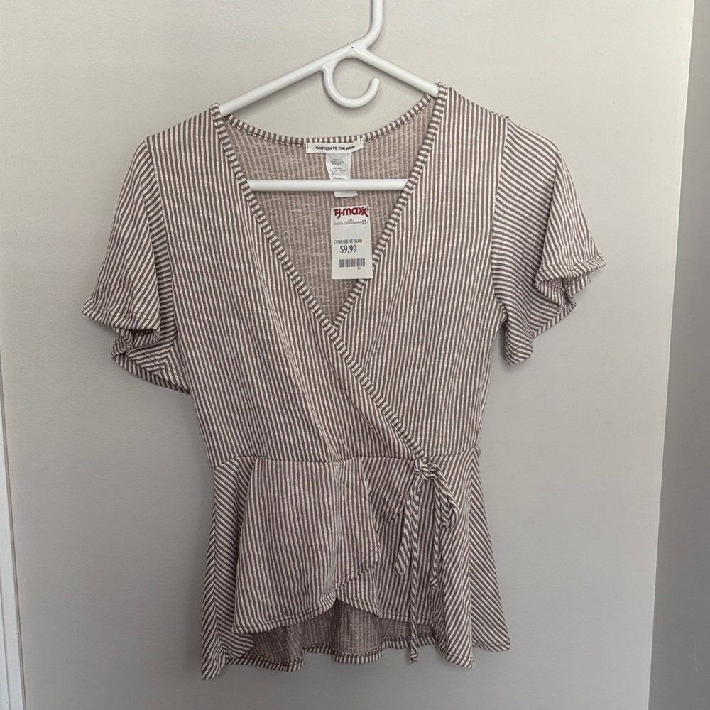 Elegant Striped Wrap Blouse